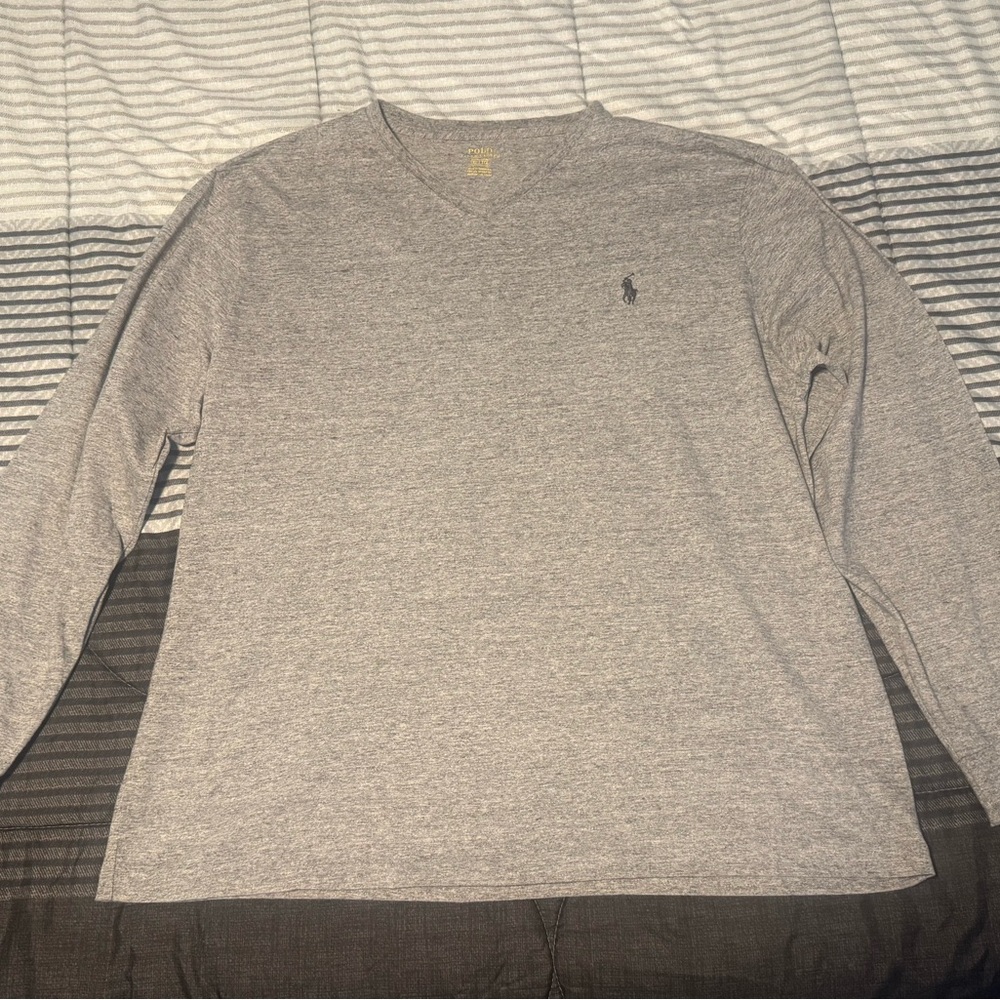 Polo Ralph Lauren Gray Long Sleeve V-Neck Shirt